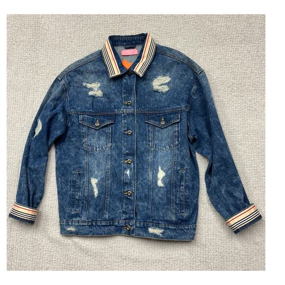 Inspired Women's Distressed Blue Denim Jacket Size L #64039 - Picture 1 of 3